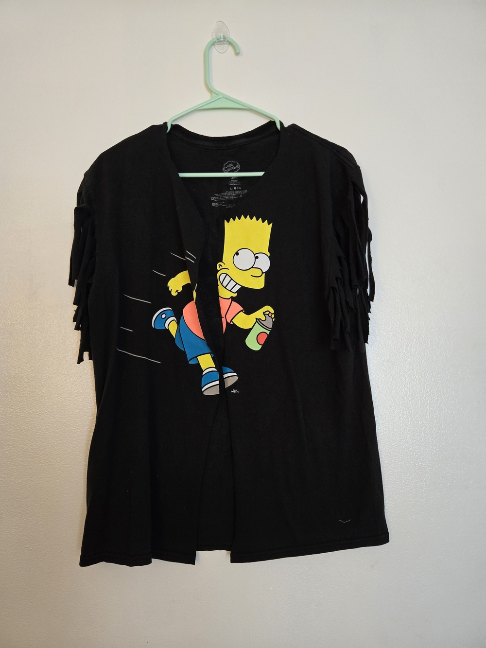4/$15 Y2k Retro Black Bart Simpson Graphic Fringe T-Shirt Cardigan Upcycle